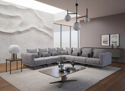 Neu Komplett Möbel Ecksofa L-Form Textil Einrichtung Wohnzimmer Holz Couchtisch